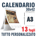 • f.to 30 x 42 cm
• Interamente personalizzato su tutti i fogli
• Stampa a colori SOLO FRONTE
• 12 FOGLI + Copertina  (13 facciate)
• Rilegati con spirale metallica