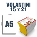 Volantini e Flyers Pubblicitari
Formato  A5 con f.to 15 x 21 cm
Stampa a colori fronte retro.
Impacchettati a 1250 pz. cadauno